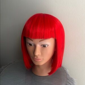 Vibrant Fire Red  Bob with Blunt Bangs - Synthetic Wig